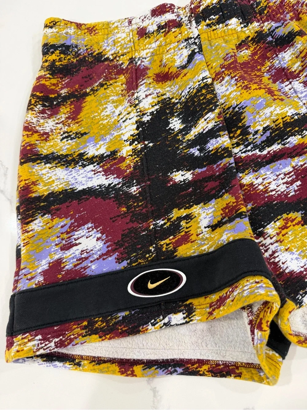 Nike Team Sports Multicolor Abstract Athletic Shorts - Maroon/Gold/Lilac/Black